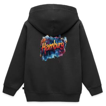 Hamburg - Kinder Premium Organic Zip Hoodie - Schwarz - Hinten - AI Model Kid Male (0cm)