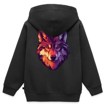 Floral Wolf Vintage Blumen Wolf Gesicht für Wölfe - Kinder Premium Organic Zip Hoodie - Schwarz - Hinten - AI Model Kid Male (0cm)