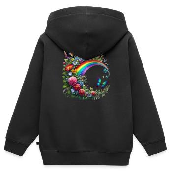 Blumenranke Blume floral Schmetterling Regenbogen - Kinder Premium Organic Zip Hoodie - Schwarz - Hinten - AI Model Kid Male (0cm)
