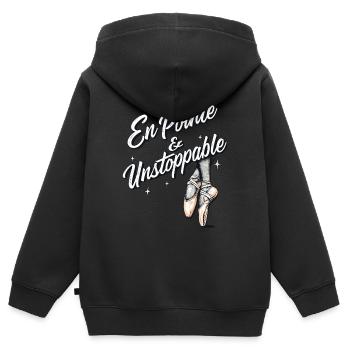 En Pointé and Unstoppable Ballett - Kinder Premium Organic Zip Hoodie - Schwarz - Hinten - AI Model Kid Male (0cm)