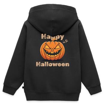 Happy Halloween - Schauriger Kürbis - Kinder Premium Organic Zip Hoodie - Schwarz - Hinten - AI Model Kid Male (0cm)