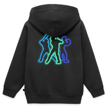 Baseball Baseballer Silhouettes Joueur de Baseball - Sweat Premium à capuche zippé enfant bio - noir - Dos - AI Model Kid Male (0cm)