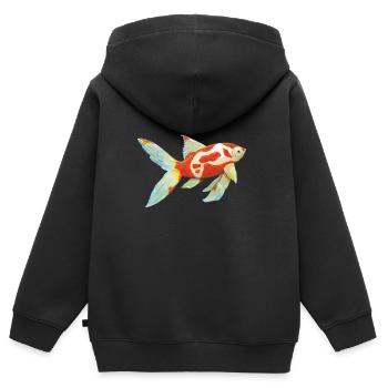 Poisson rouge à queue de comète - Sweat Premium à capuche zippé enfant bio - noir - Dos - AI Model Kid Male (0cm)