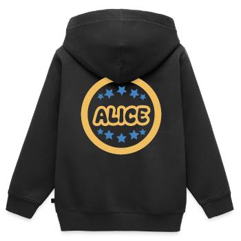 Alice - Kinder Premium Organic Zip Hoodie - Schwarz - Hinten - AI Model Kid Male (0cm)
