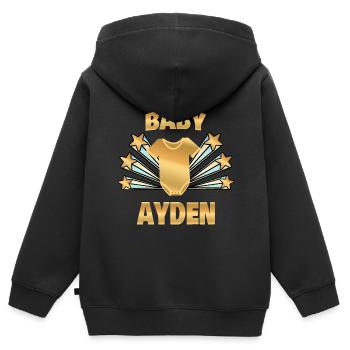 Schwanger Ayden - Kinder Premium Organic Zip Hoodie - Schwarz - Hinten - AI Model Kid Male (0cm)