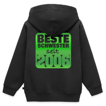 Schwester 2006 - Kinder Premium Organic Zip Hoodie - Schwarz - Hinten - AI Model Kid Male (0cm)
