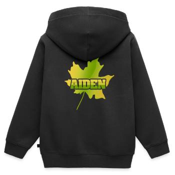 L’automne pour Aiden Aiden Maple Leaf - Sweat Premium à capuche zippé enfant bio - noir - Dos - AI Model Kid Male (0cm)