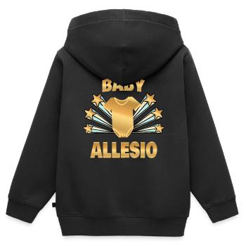 Geboren Allesio - Kinder Premium Organic Zip Hoodie - Schwarz - Hinten - AI Model Kid Male (0cm)