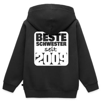 2009 - Kinder Premium Organic Zip Hoodie - Schwarz - Hinten - AI Model Kid Male (0cm)