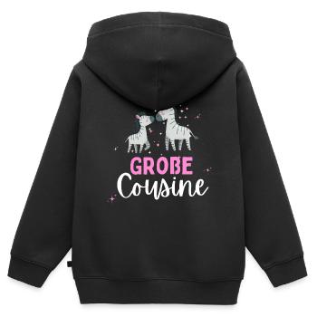Ich werde große Cousine 2024 Zebra Loading Süß - Kinder Premium Organic Zip Hoodie - Schwarz - Hinten - AI Model Kid Male (0cm)