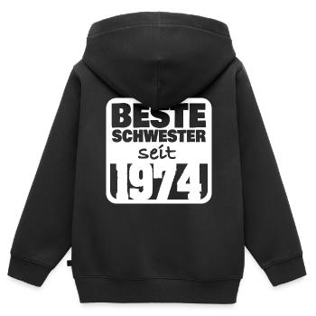 Geschwister 1974 - Kinder Premium Organic Zip Hoodie - Schwarz - Hinten - AI Model Kid Male (0cm)