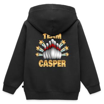 Bowling Casper - Kinder Premium Organic Zip Hoodie - Schwarz - Hinten - AI Model Kid Male (0cm)