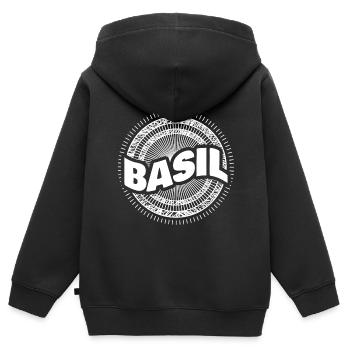 Idée cadeau Basilic - Sweat Premium à capuche zippé enfant bio - noir - Dos - AI Model Kid Male (0cm)