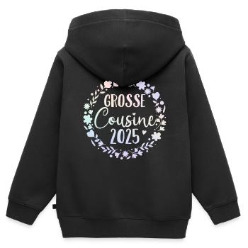 Ich werde Große Cousine 2025 Mädchen Blumenkranz - Kinder Premium Organic Zip Hoodie - Schwarz - Hinten - AI Model Kid Male (0cm)