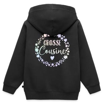 Ich werde Große Cousine 2025 Mädchen Blumenkranz - Kinder Premium Organic Zip Hoodie - Schwarz - Hinten - AI Model Kid Male (0cm)