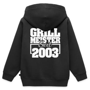 2003 - Kinder Premium Organic Zip Hoodie - Schwarz - Hinten - AI Model Kid Male (0cm)