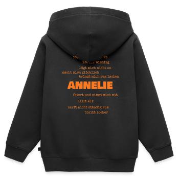 Annelie - Kinder Premium Organic Zip Hoodie - Schwarz - Hinten - AI Model Kid Male (0cm)