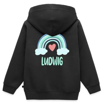 Ludwig Name Regenbogen Baby - Kinder Premium Organic Zip Hoodie - Schwarz - Hinten - AI Model Kid Male (0cm)