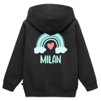 Milan Name Regenbogen Baby - Kinder Premium Organic Zip Hoodie - Schwarz - Hinten - AI Model Kid Male (0cm)