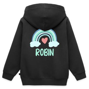 Nom Robin Rainbow Baby - Sweat Premium à capuche zippé enfant bio - noir - Dos - AI Model Kid Male (0cm)