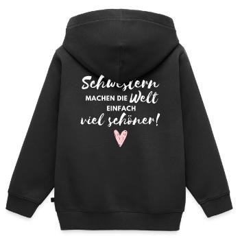 Schwestern machen die Welt viel schöner - Kinder Premium Organic Zip Hoodie - Schwarz - Hinten - AI Model Kid Male (0cm)