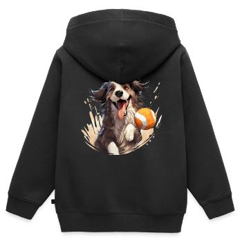 Hund spielt Beachvolleyball - Kinder Premium Organic Zip Hoodie - Schwarz - Hinten - AI Model Kid Male (0cm)