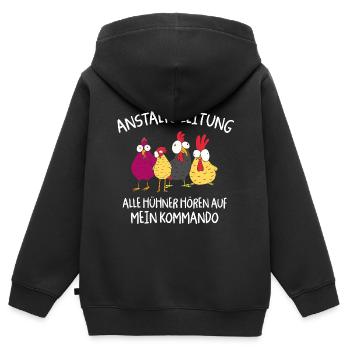 Anstaltleitung Alle Hühner Hören Auf Mein Kommando - Kinder Premium Organic Zip Hoodie - Schwarz - Hinten - AI Model Kid Male (0cm)