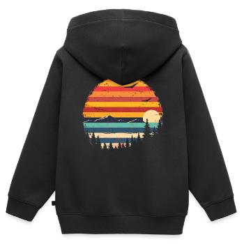 Sunset Forest Mountain Outdoor Retro 80s Vintage 3 - Kinder Premium Organic Zip Hoodie - Schwarz - Hinten - AI Model Kid Male (0cm)