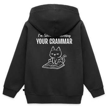 Correction de votre grammaire Tutor Gift - Sweat Premium à capuche zippé enfant bio - noir - Dos - AI Model Kid Male (0cm)