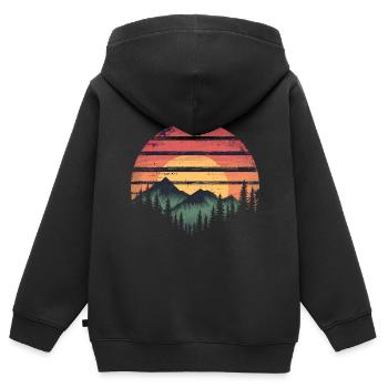 Sunset Forest Mountain Outdoor Retro 80s Vintage - Kinder Premium Organic Zip Hoodie - Schwarz - Hinten - AI Model Kid Male (0cm)