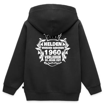 geboren 1960 - Kinder Premium Organic Zip Hoodie - Schwarz - Hinten - AI Model Kid Male (0cm)