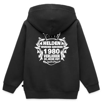 geboren 1980 - Kinder Premium Organic Zip Hoodie - Schwarz - Hinten - AI Model Kid Male (0cm)