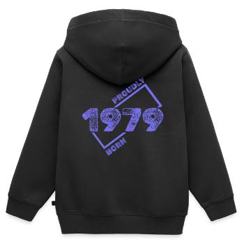 Idée cadeau 1979 - Sweat Premium à capuche zippé enfant bio - noir - Dos - AI Model Kid Male (0cm)