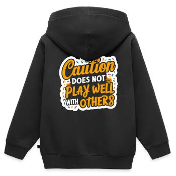 Caution Does Not Play Well With Others 96 - Kinder Premium Organic Zip Hoodie - Schwarz - Hinten - AI Model Kid Male (0cm)