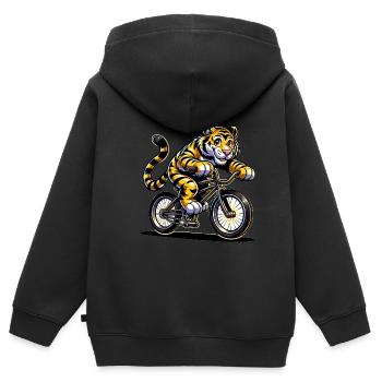 Cute Cyclist Tiger - Kinder Premium Organic Zip Hoodie - Schwarz - Hinten - AI Model Kid Male (0cm)