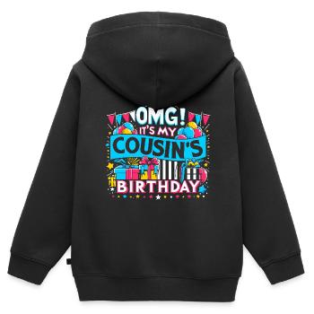 OMG, es ist der Geburtstags-Familiencousin meines Cousins - Kinder Premium Organic Zip Hoodie - Schwarz - Hinten - AI Model Kid Male (0cm)