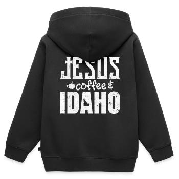 Jesus Kaffee und Idaho - Kinder Premium Organic Zip Hoodie - Schwarz - Hinten - AI Model Kid Male (0cm)