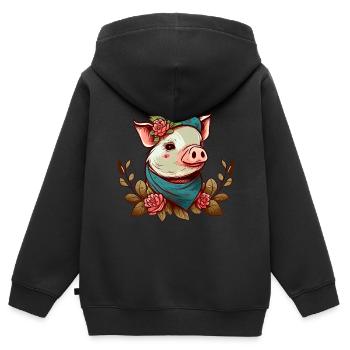 Ferkel mit Kopftuch - Kinder Premium Organic Zip Hoodie - Schwarz - Hinten - AI Model Kid Male (0cm)