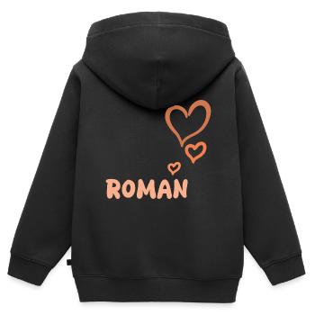 Romain comme prénom - Sweat Premium à capuche zippé enfant bio - noir - Dos - AI Model Kid Male (0cm)