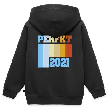Einzigartig 2021 - Kinder Premium Organic Zip Hoodie - Schwarz - Hinten - AI Model Kid Male (0cm)