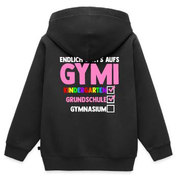 Endlich gehts auf Gymi - Einschulung Gymnasium - Kinder Premium Organic Zip Hoodie - Schwarz - Hinten - AI Model Kid Male (0cm)