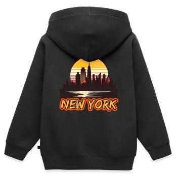 New York City Skyline Sonnenuntergang Hitze - Kinder Premium Organic Zip Hoodie - Schwarz - Hinten - AI Model Kid Male (0cm)