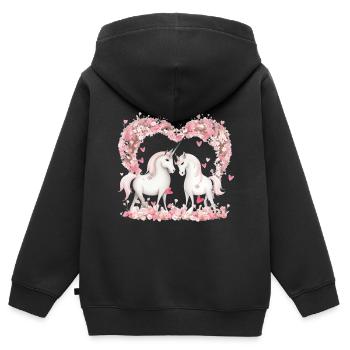 Niedlilches Einhorn Paar mit Blumenherz - Kinder Premium Organic Zip Hoodie - Schwarz - Hinten - AI Model Kid Male (0cm)