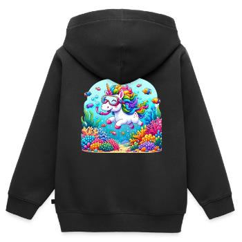 Unterwasserabenteuer Einhorn Korallenriffe - Kinder Premium Organic Zip Hoodie - Schwarz - Hinten - AI Model Kid Male (0cm)