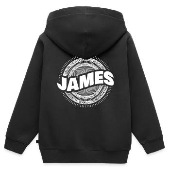 James als Geschenkidee - Kinder Premium Organic Zip Hoodie - Schwarz - Hinten - AI Model Kid Male (0cm)
