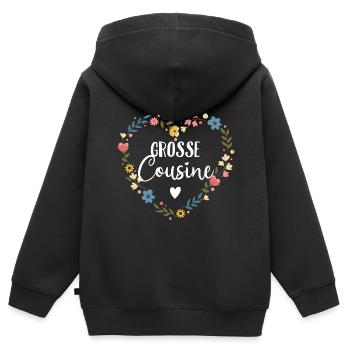 Ich werde Große Cousine 2025 Mädchen Blumenkranz - Kinder Premium Organic Zip Hoodie - Schwarz - Hinten - AI Model Kid Male (0cm)