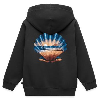 Muschel Strand Szene Serene Ozean Landschaft - Kinder Premium Organic Zip Hoodie - Schwarz - Hinten - AI Model Kid Male (0cm)
