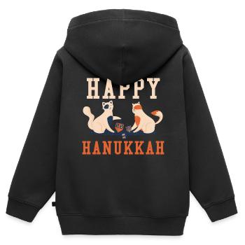 Katzen Jüdischer Weihnachtsjude Glückliches Chanukka - Kinder Premium Organic Zip Hoodie - Schwarz - Hinten - AI Model Kid Male (0cm)