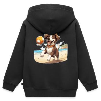 Hund spielt Beachvolleyball - Kinder Premium Organic Zip Hoodie - Schwarz - Hinten - AI Model Kid Male (0cm)