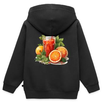 Blutorange Orange Saft Blutorangensaft - Kinder Premium Organic Zip Hoodie - Schwarz - Hinten - AI Model Kid Male (0cm)